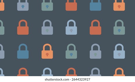 Colorful padlock icons repeat within dark background security theme illustration