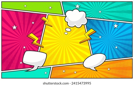 Colorful page comic cartoon background with blank speech bubble