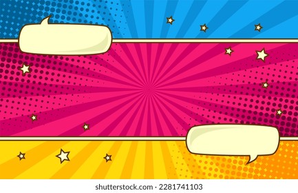 Colorful page comic pop art with blank speech bubble background