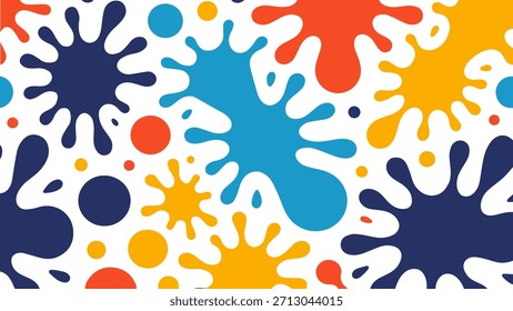 Patrón inconsútil colorido de la mancha de la pintura, Formas líquidas divertidas del chapoteo, textura artística Abstractas de la salpicadura para los niños, tela, Fondo de pantalla, y marca