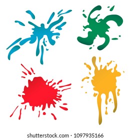 colorful paint blots or splashes vector. Drops and stains. Paint splash or splat, splattered ink, dirty blots artistic elements.