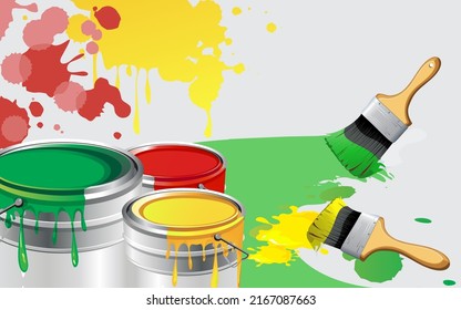 colorful paint brush splash and strokes with paint bucket art.