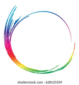 Colorful Paint Brush Stroke Circle Isolated On White Background. Vector. Watercolor. Marker