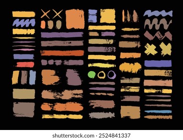 Colorful paint brush strokes element set. Abstract grunge painting graphic element. Suitable for overlay or label template.