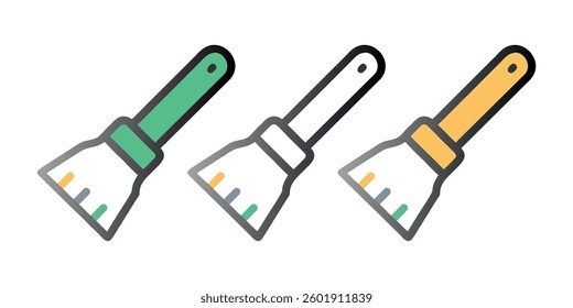 Colorful paint brush tool icons set featuring art paint brushes, multicolor brush symbols, and painting tools in vector format. Perfect for creative design projects.