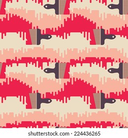 Colorful paint brushes leaving a horizontal trail. Vector seamless pattern.