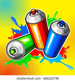 Colorful paint cans comic book pop art retro style vector illustration