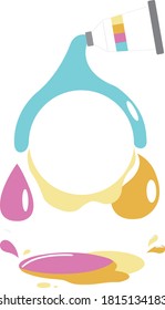 colorful paint design. color circle with acrylic tube icon illustration 