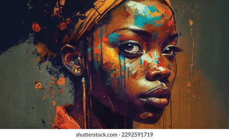 colorful paint image on the beautiful african face of a young woman