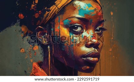 colorful paint image on the beautiful african face of a young woman