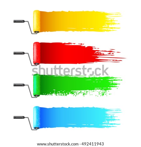 Colorful paint rollers and grunge stripes