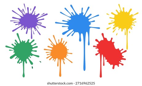 Vector abstracto de salpicaduras de pintura colorida con Formas de tinta goteante. Perfecto para gráficos de camisetas, carteles, fondos, diseño creativo, proyectos de arte moderno y composiciones visuales vibrantes.