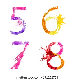 Colorful paint splash alphabet figures 5,6,7,8 - Stock Illustration