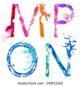 Colorful paint splash alphabet letters M,N,O,P - Stock Illustration