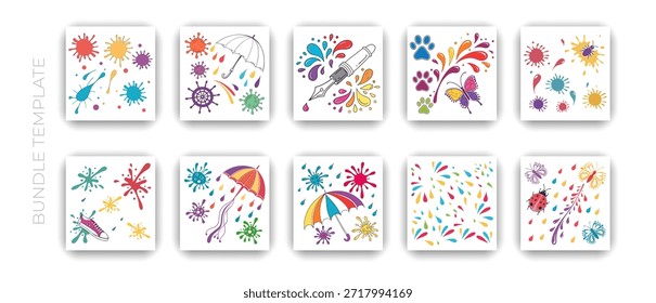 Paquete de ilustración de salpicadura de pintura colorida y gota de tinta