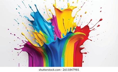 Colorful paint splash isolated on white background. Abstract colorful splash. Colorful paint explosion, illustration.	