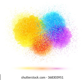 Colorful paint splash and powder vector cloud on white background