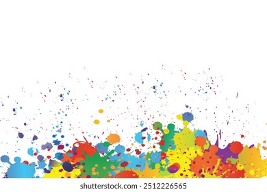 Éclaboussures de peinture colorées et spray sur fond blanc en verticale. Taches arc-en-ciel et éclaboussures multicolores.