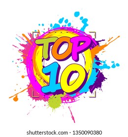 Colorful paint splashes with circular top ten emblem for ratings or parades