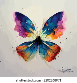 colorful paint splashes forming watercolor butterfly