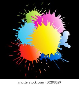 Colorful paint splashes  with  rainbow gradient  background.Vector