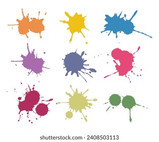 Colorful paint splashes set.Grunge paint splatters.