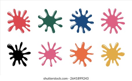 Colorful Paint Splashes, Vibrant and Bold Ink Splatter Icons in Red, Green, Blue, and More	