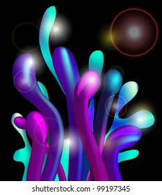 Colorful paint splashing vector illustration over dark