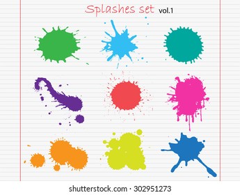 Colorful paint splat.Paint splashes set for design use.Abstract vector illustration. 