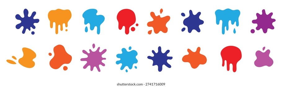 Colorful paint splatter collection, ink splash vector illustration set