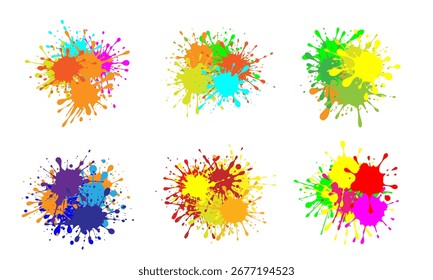 Colorful paint splatter set, abstract ink splash design, rainbow blot illustration, multicolor graffiti texture, vibrant splash art