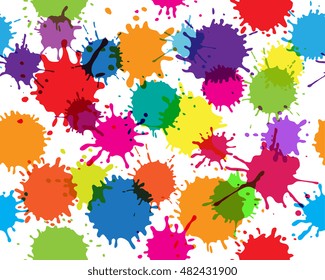 Colorful paint splatters pattern.Paint splashes background.Vector seamless pattern.