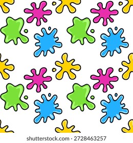 Colorful paint splatters seamless vector pattern, vibrant blob background illustration