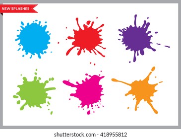 Colorful paint splatters.Paint splashes set.Vector illustration. - Shutterstock ID 418955812