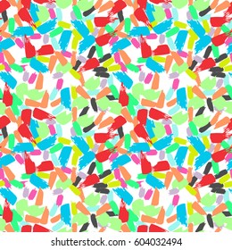 Colorful paint strokes. Pattern with spots and blobs of paint or ink. Vector hand drawn textures. Seamless abstract background. 