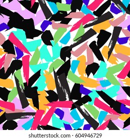 Colorful paint strokes. Pattern with spots and blobs of paint or ink. Vector hand drawn textures. Seamless abstract background. 