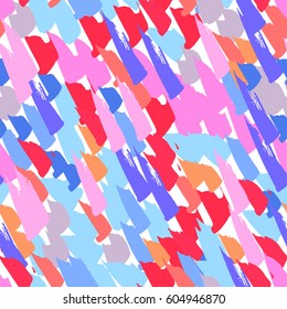 Colorful paint strokes. Pattern with spots and blobs of paint or ink. Vector hand drawn textures. Seamless abstract background. 