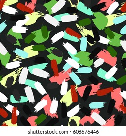 Colorful paint strokes. Pattern with spots and blobs of paint or ink. Vector hand drawn textures. Seamless abstract background.