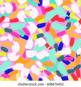 Colorful paint strokes. Pattern with spots and blobs of paint or ink. Vector hand drawn textures. Seamless abstract background.