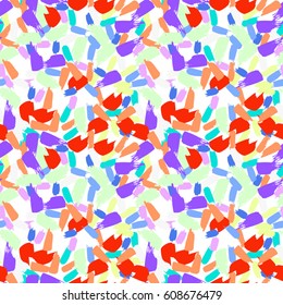 Colorful paint strokes. Pattern with spots and blobs of paint or ink. Vector hand drawn textures. Seamless abstract background.