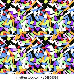 Colorful paint strokes. Pattern with spots and blobs of paint or ink. Vector hand drawn textures. Seamless abstract background.