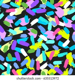 Colorful paint strokes. Pattern with spots and blobs of paint or ink. Vector hand drawn textures. Seamless abstract background.