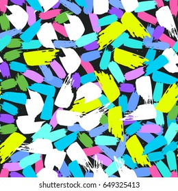 Colorful paint strokes. Pattern with spots and blobs of paint or ink. Vector hand drawn textures. Seamless abstract background.