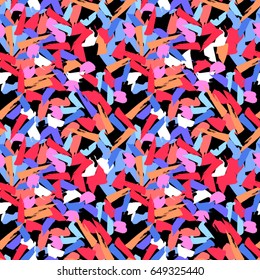 Colorful paint strokes. Pattern with spots and blobs of paint or ink. Vector hand drawn textures. Seamless abstract background.