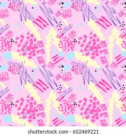 Colorful paint strokes. Pattern with spots and blobs of paint or ink. Vector hand drawn camouflage textures. Seamless abstract background.