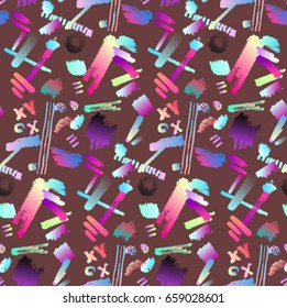Colorful paint strokes. Pattern with spots and blobs of paint or ink. Vector hand drawn textures. Seamless abstract background.