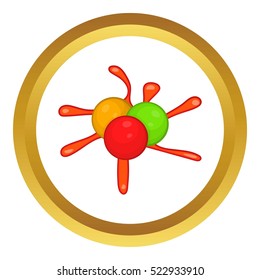 Colorful paintball blob vector icon in golden circle, cartoon style isolated on white background