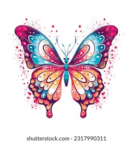 Colorful painted butterfly with wings spread out flying, vector illustration