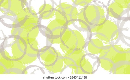 Colorful painted circles geometry fabric print. Round shape blot overlapping elements vector seamless pattern. Grunge texture circles geometry fabric design.
