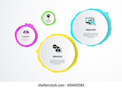 Colorful painted cricles and stickers, business infographics vector design. 